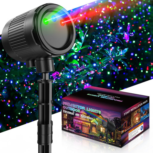 Christmas Projector Lights Outdoor, 3 Color Firefly Light Show, IP65 Waterproof Light Projector Outdoor with Remote Control and Timer, Indoor