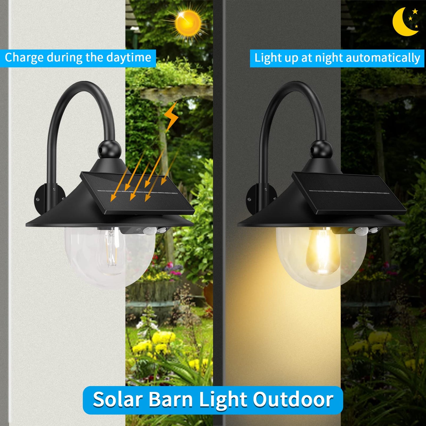 Aqonsie Solar Barn Light Outdoor with 3 Lighting Modes & Motion Sensing, Wall Mount Vintage Light, Waterproof Wall Light for Barn, Shed, Chicken coop