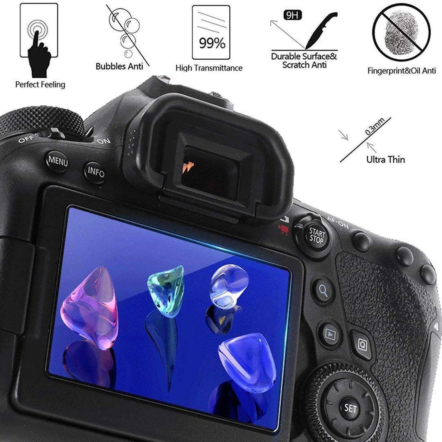 PCTC Rebel T7 T6 T5 Screen Protector for Canon EOS Rebel T7 T6 T5 DSLR Camera, Compatible with Canon EOS 1500D 1300D 1200D Screen Protector(3 Packs)