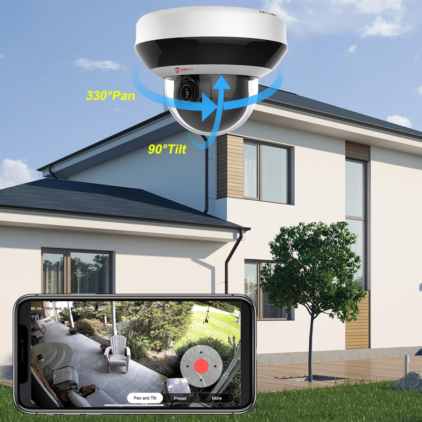 Anpviz 4MP PoE PTZ IP Camera, 4X Optical Zoom, Perimeter Protection, Human Vehicle Detection, 4MP@30fps, Dome Wired Security Camera with Audio, 330°