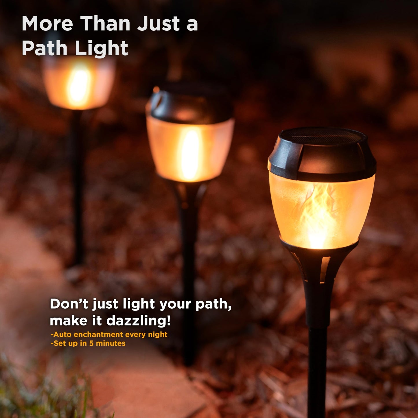 FoxFlame Solar Path Lights Outdoor Waterproof-Realistic Flickering LED Flame,IP65 Pathway Lights Solar Powered Warm Light for Garden