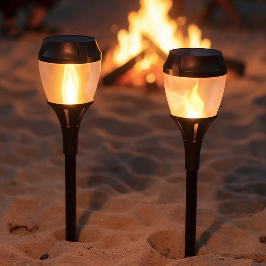 FoxFlame Solar Path Lights Outdoor Waterproof-Realistic Flickering LED Flame,IP65 Pathway Lights Solar Powered Warm Light for Garden