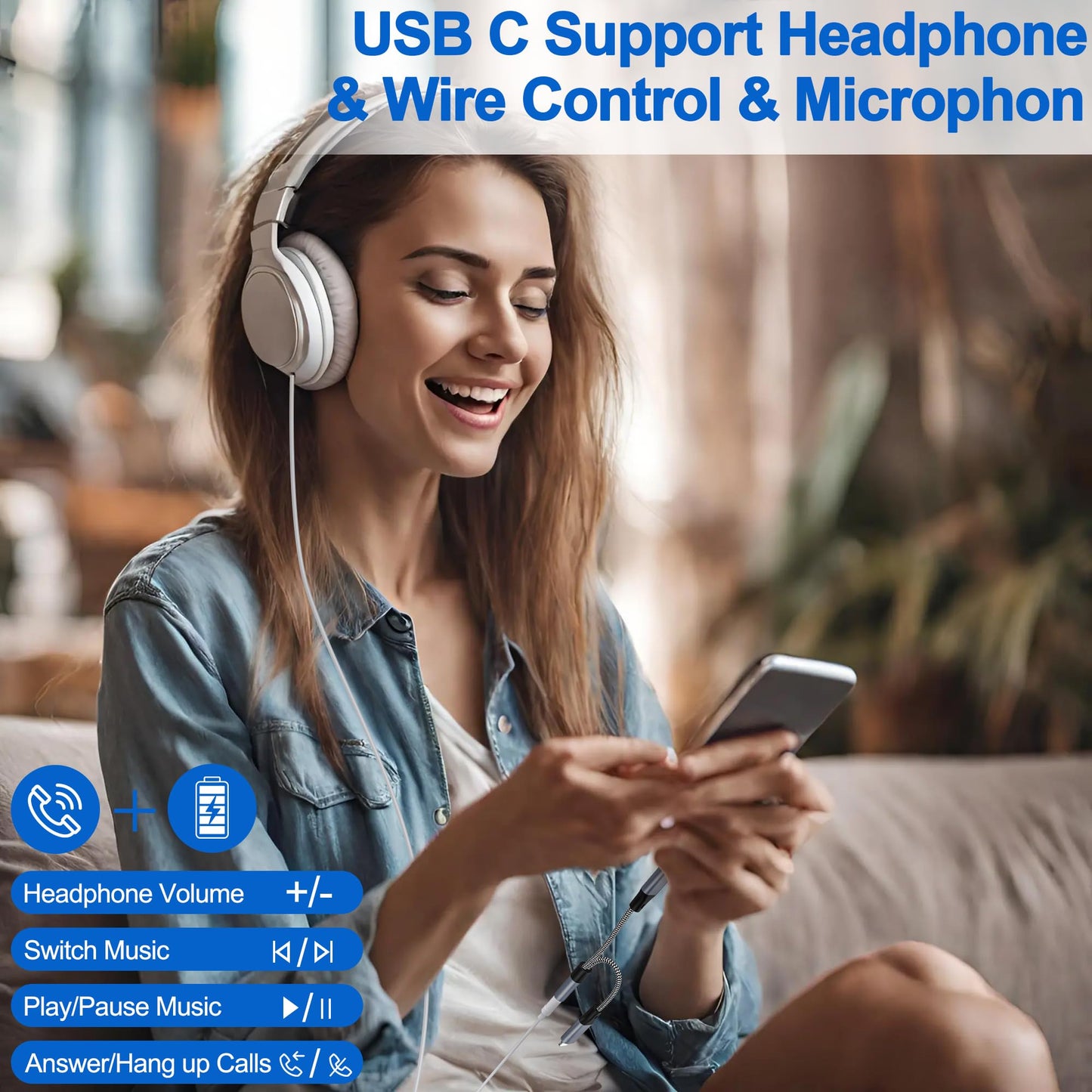 USB C and Lightning to 3.5 mm Headphone Adapter for iPhone - 2 in 1 USB C to 3.5mm & Lighting to 3.5mm Aux to USB C and Lightning Audio adapter