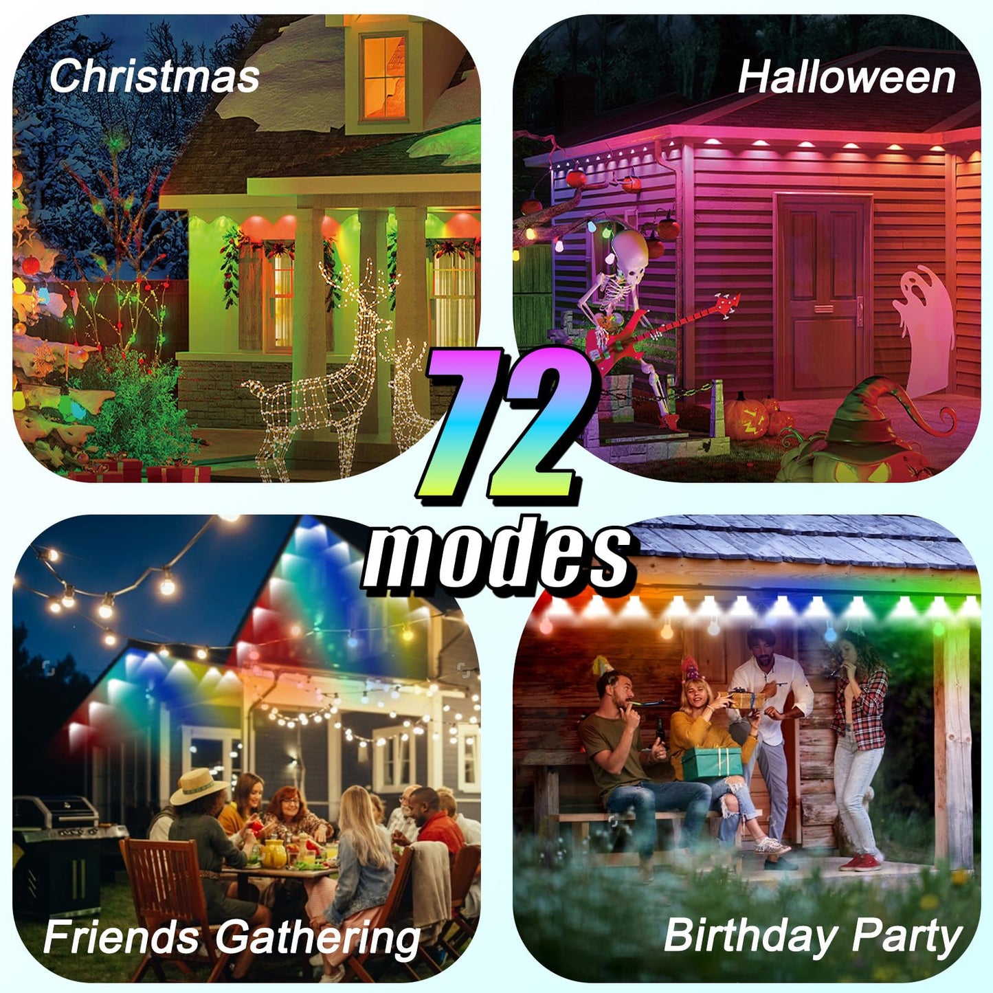 YFFSHLCS Permanent Outdoor Lights, 200ft Outdoor String Light Smart RGB with 72 Scene Modes, IP67 Waterproof Holiday Lights for Outside, APP