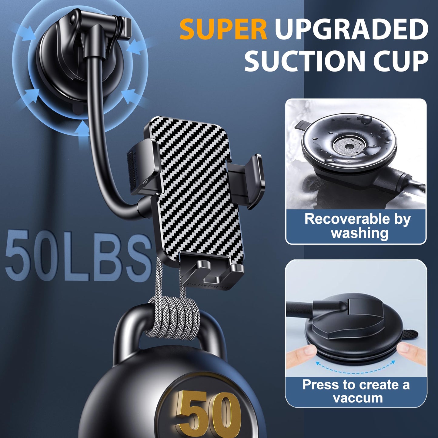 BIPOPIBO Phone Holders for your Car [Long Flexible Neck] Car Phone Mount [Anti-Shake Stabilizer] Cell Phone Holder Car for Dashboard Windshield