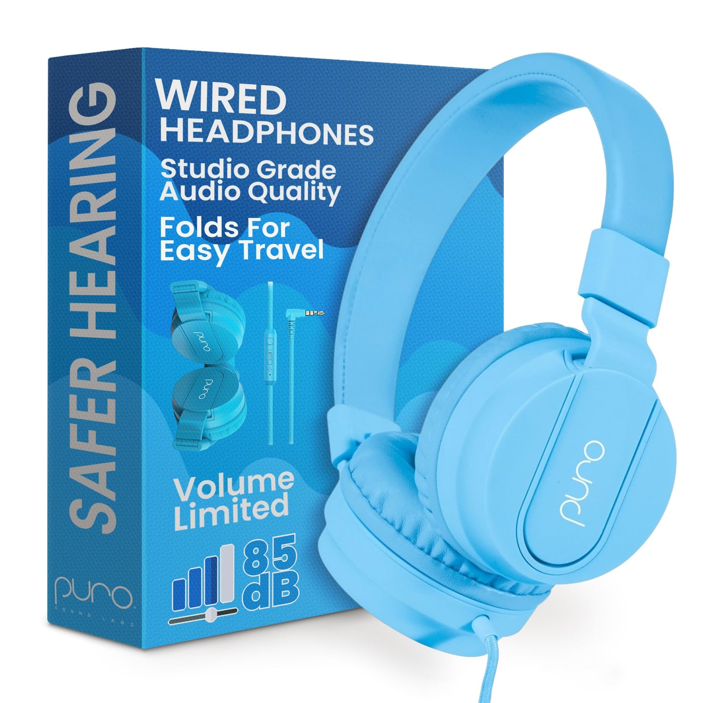 Puro Sound Labs Kids Wired Headphones - Volume-Limiting & Adjustable, Safer & Comfortable Headphones for Kids - Compatible with PCs, Smartphones