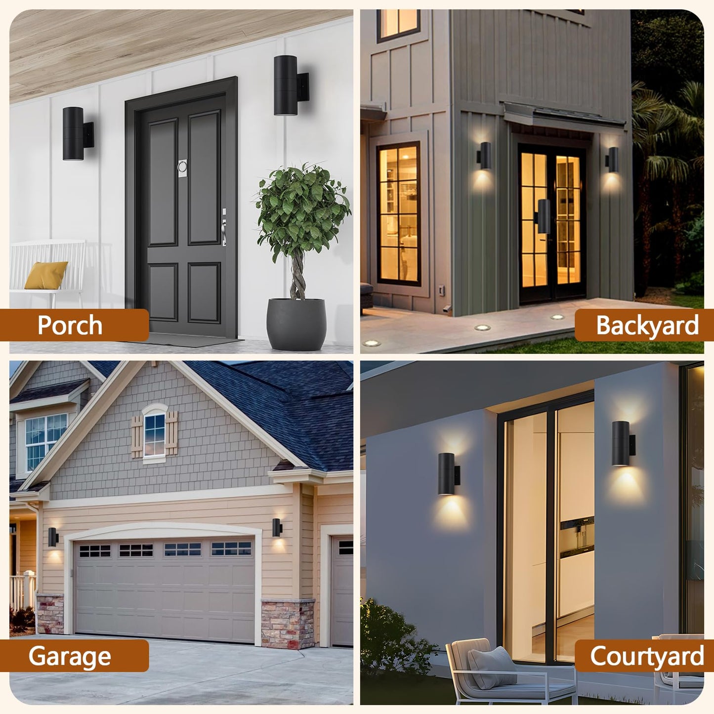 Easyusahome 4 Pack Outdoor Sconce Lights for House, Modern Exterior Wall Light Fixtures, Black Cylinder Up and Down Lights Outdoor, Anti-Rust Porch