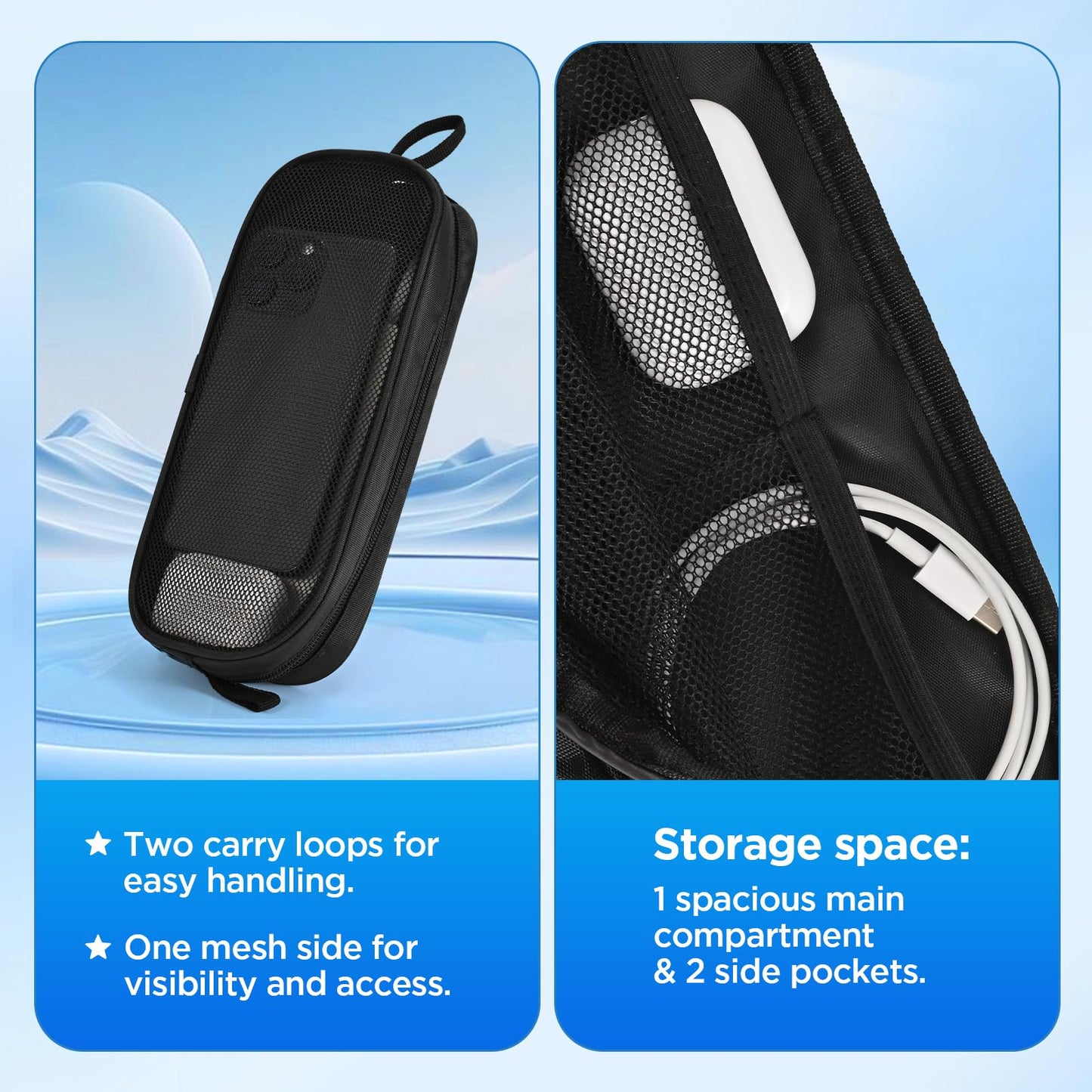 Bidponds Electronics Organizer Travel Case,Zipper Mesh Tech Pouch Accessories Carry Storage for Mouse,Cord,Cables,USB Flash Drive,Hard