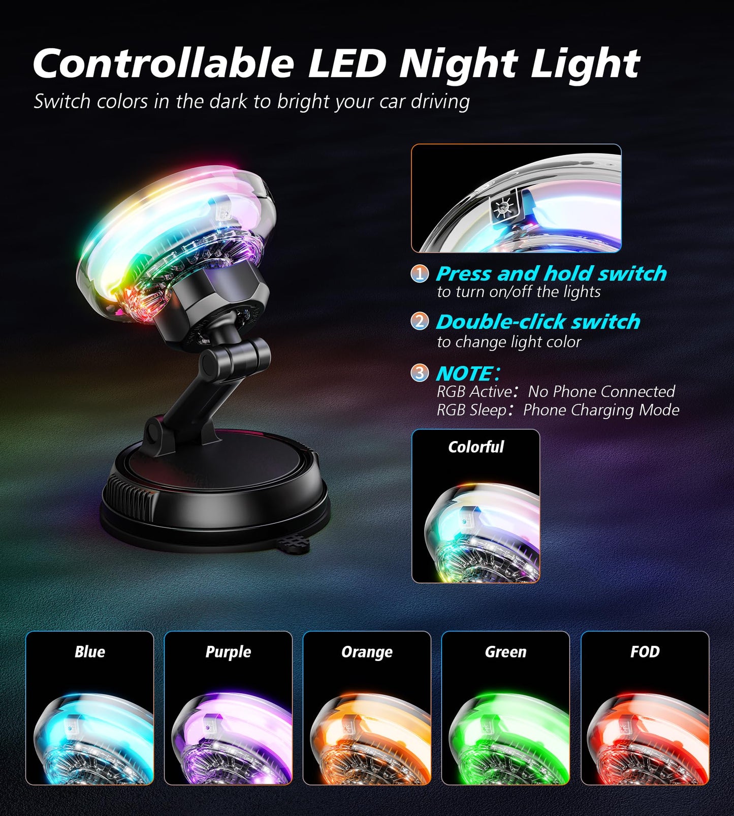 for Qi2 15W MagSafe Car Mount Charger with Cooling Fan, [Rapid Charging Cooler with RGB Lights], 78+LBS Stronger Suction Wireless Magnetic Mount on