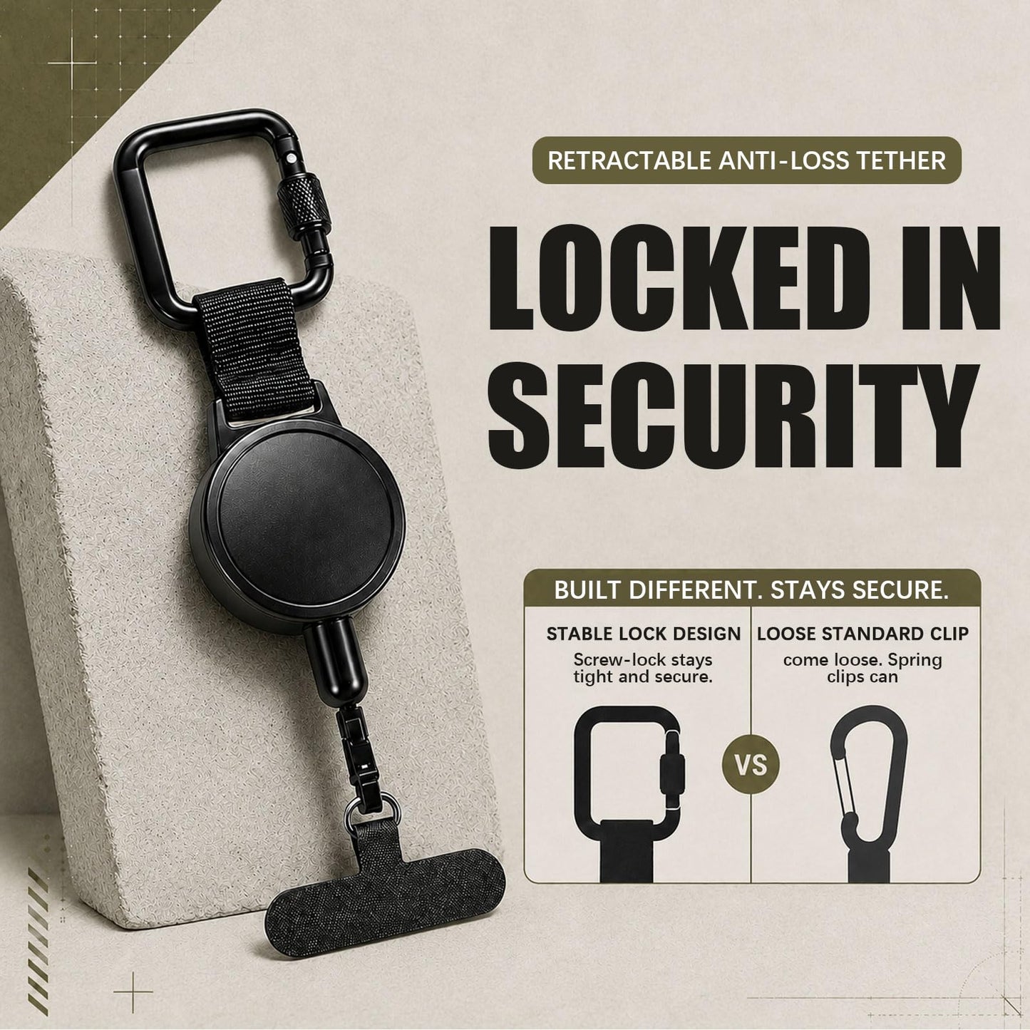 Rosmas Anti?Theft Retractable Phone Lanyard with Locking Carabiner, Heavy Duty Steel Line, Secure Everyday Carry for Keys & Phones,Phone Strap