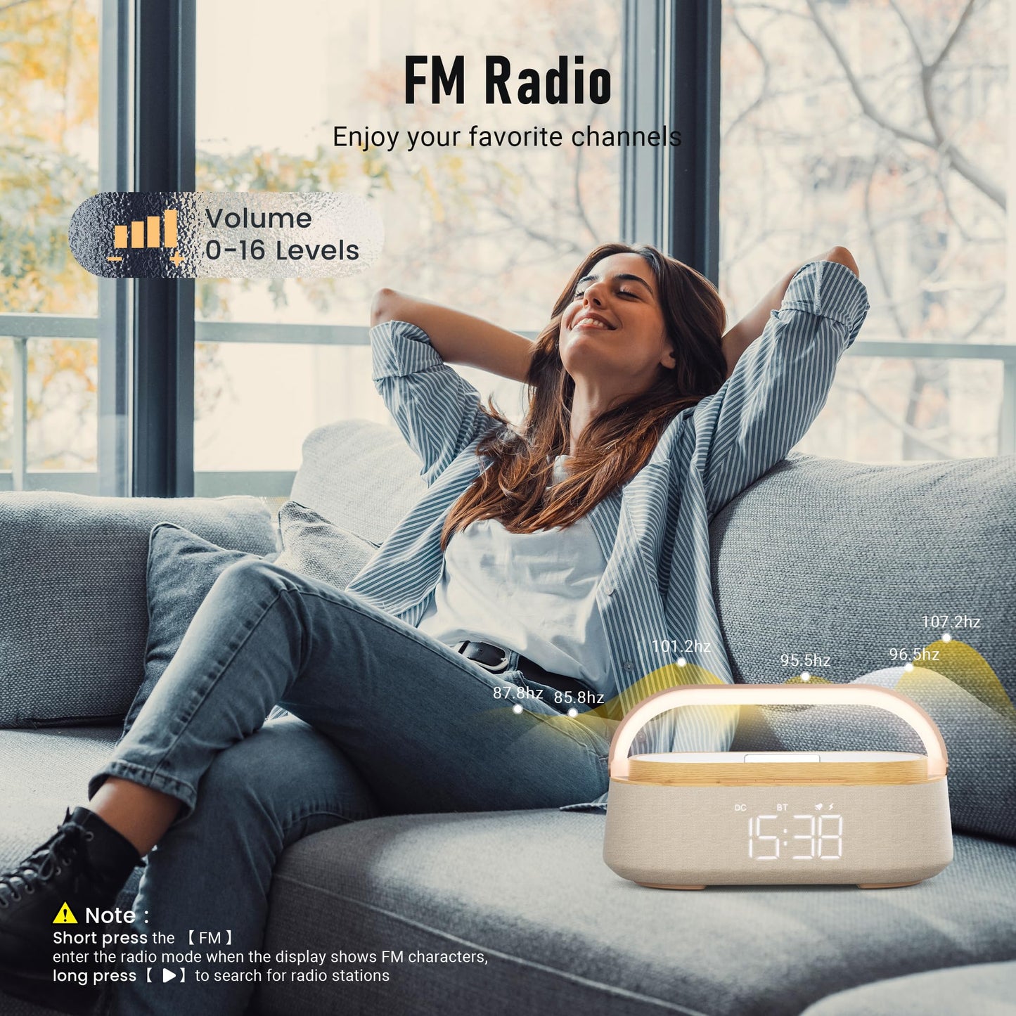 FREEFISH Bluetooth Speaker with Wireless Charge FM Radio 2500mAh Battery, LED Night Light Suitable for Home,Bedroom,Office,Gifts