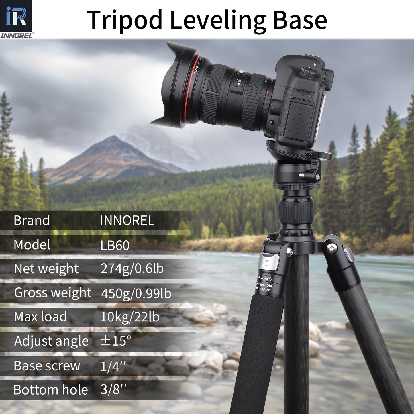 INNOREL Tripod Leveling Base, LB60 Leveling Base Half Ball with Offset Bubble Level and Bubble Level Bag for Canon, Nikon and Other DSLR Cameras