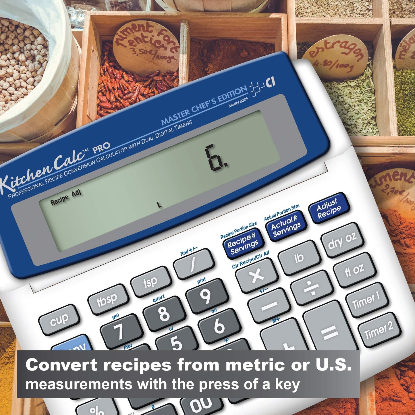 Calculated Industries 8305 KitchenCalc PRO Recipe Conversion & Culinary Math Calculator has 2 Digital Timers for Chefs, Students, Home Cooks, Bakers