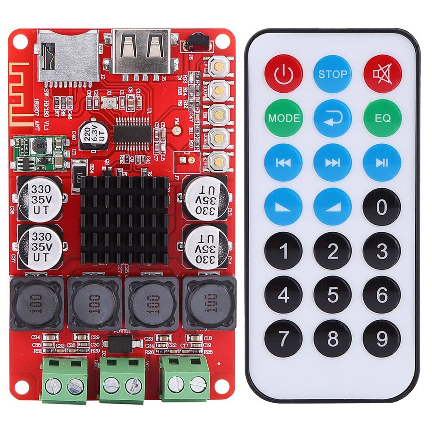 Audio Power Bluetooth Amplifier Board 50W+50W DC 8-26V Portable Stereo Audio Receiver Amplifier TF Card Decoder with Remote Control WAV MP3 WMA