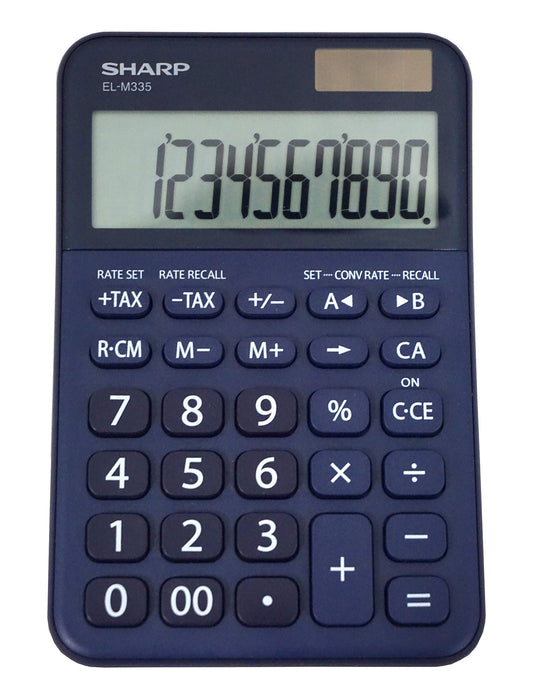 Sharp EL-M335 10-Digit Extra Large Desktop Calculator with Currency Conversion Functions, Tax, Percent and Backspace Keys, and a Large Angled LCD