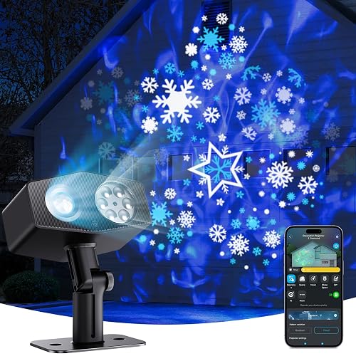 Govee Outdoor Decoration Projector Light, Upgraded LED Snowflake Projector, 180° Rotation, 20 HD Effects & 58 Scene Modes with App Control, IP67