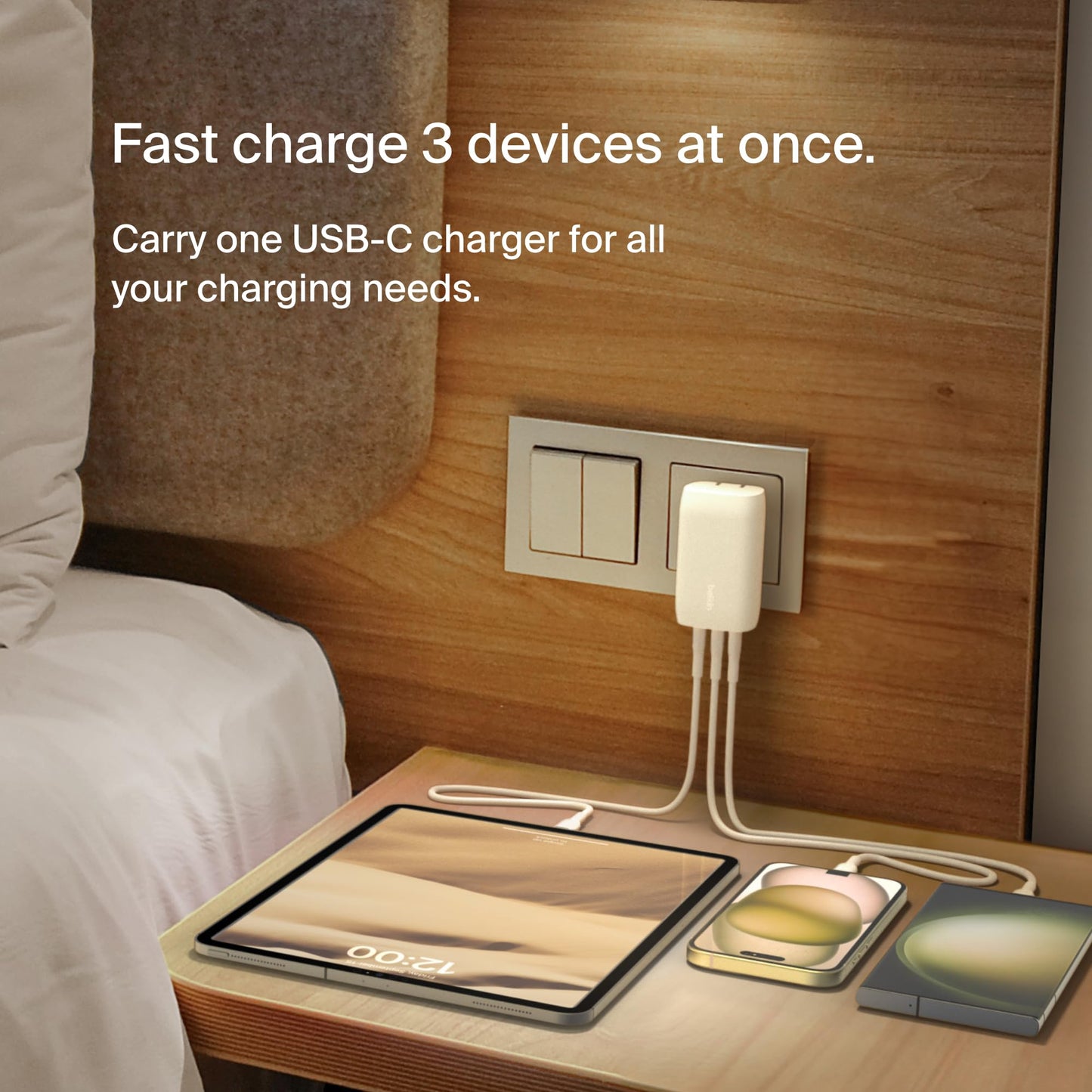 Belkin 3-Port USB C Charger Block 67W - PPS, USB-C PD 3.1 Enabled Fast Charging Charger for iPhone 17, MacBook Pro, AirPods, Samsung Galaxy S25