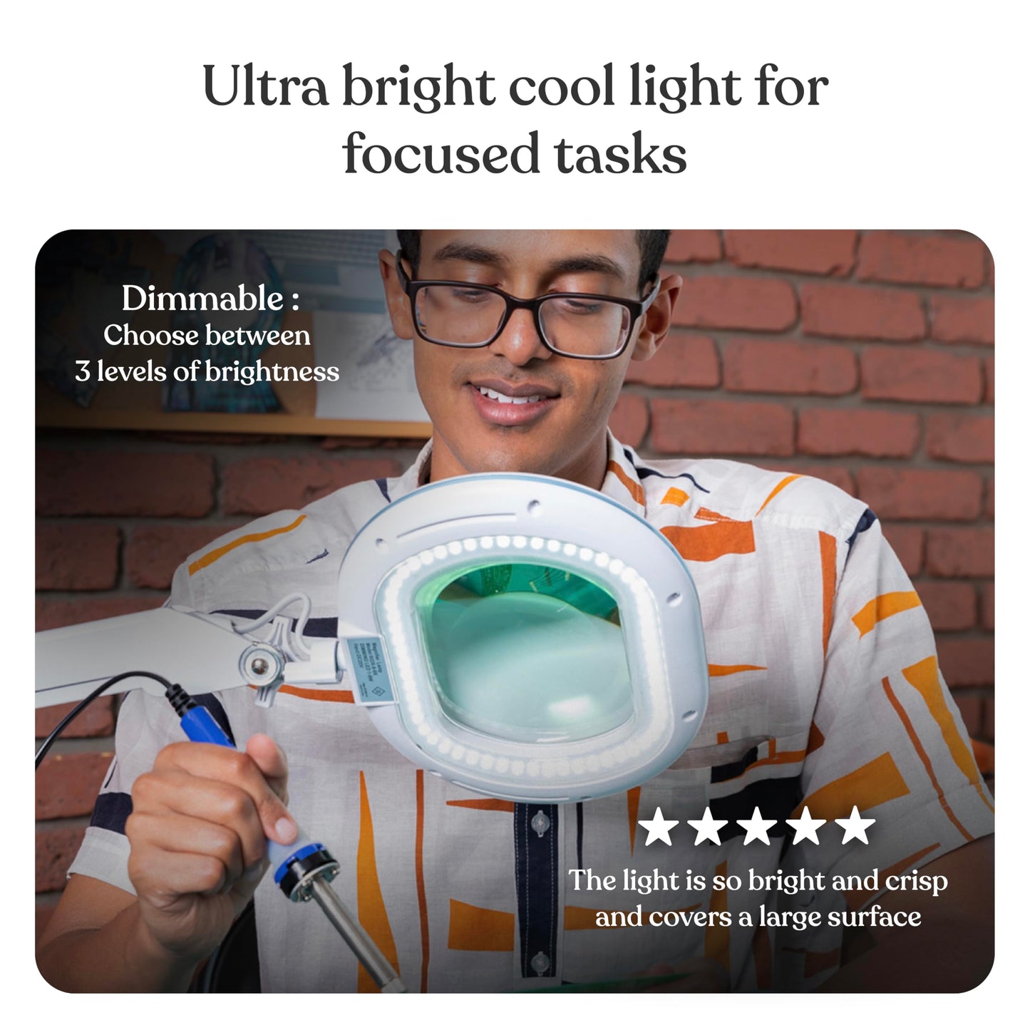 Brightech LightView Pro XL Magnifying Desk Lamp with Clamp, Adjustable Magnifying Glass with LED Light for Crafts, Reading, Close Work, Dimmable Light