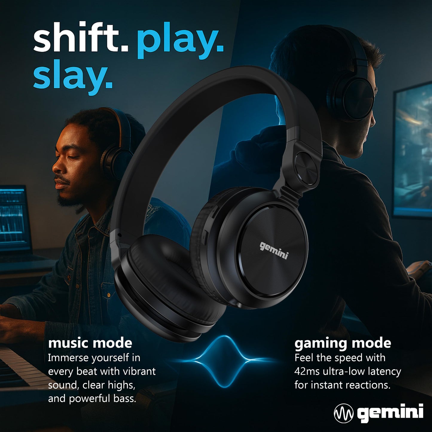 Gemini Wireless Bluetooth Headphones with 54 Hour Battery Life, Fast Charging & Noise Cancellation - Over Ear Headphones with Microphone for Music…