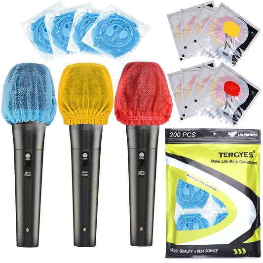 200 PCS (100 Pack) Microphone Hygiene Covers Disposable Non-woven Handheld Mic Mike Cover Windscreen Protective Cap for KTV Karaoke Recording Room