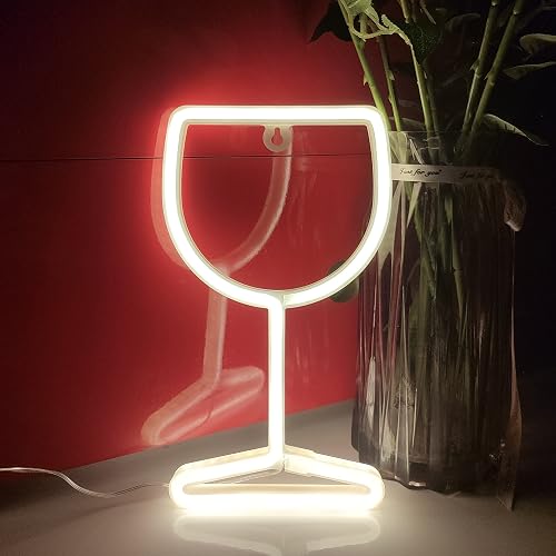 JYWJ Wine Glass Neon Sign,USB or 3-AA Battery Powered Neon Light,LED Table Decoration,Bedroom Wall Decoration,Birthday Gift,Wedding Supplies Business
