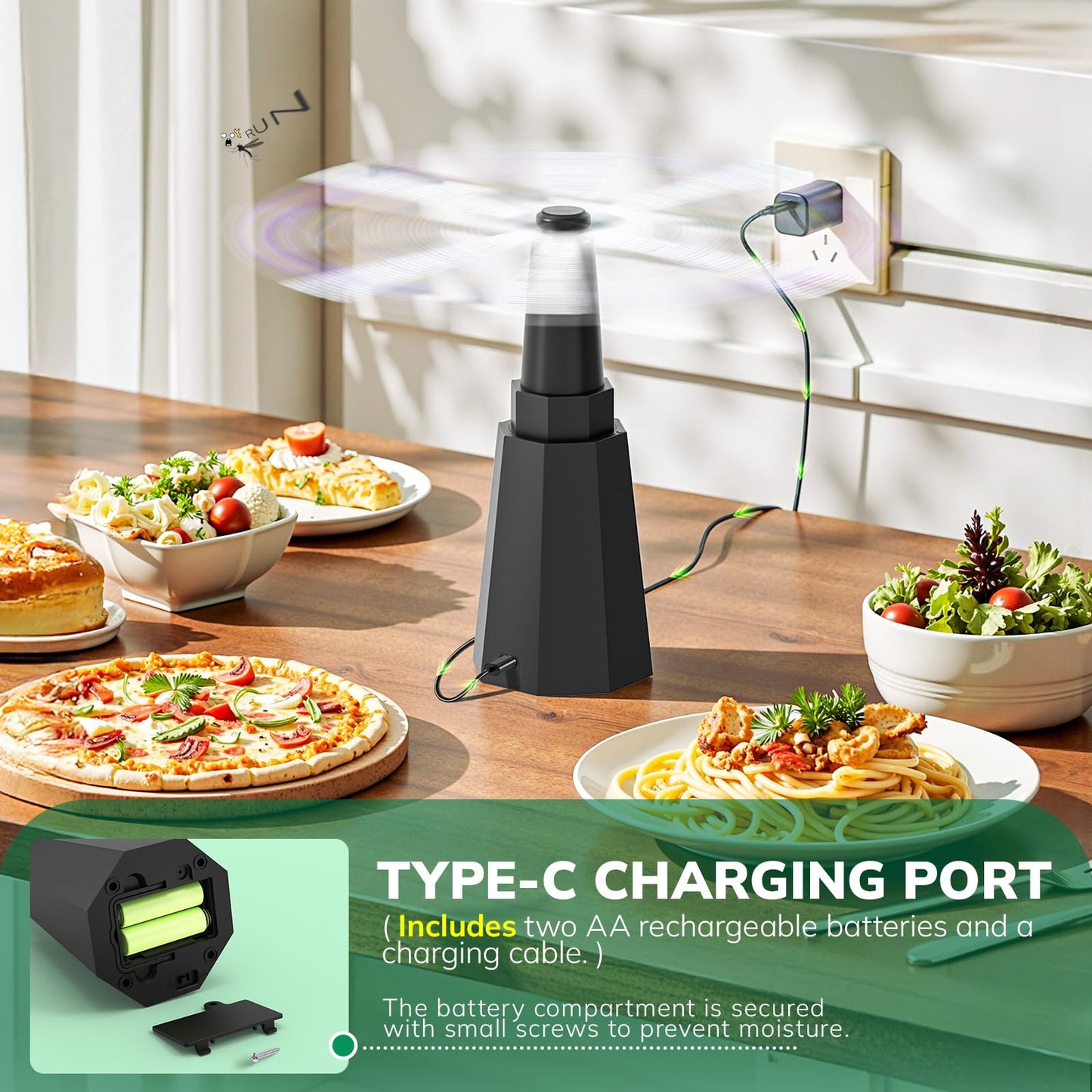 4-Pack Rechargeable Fly Fans for Tables Up to 10-Hour Working Time, Indoor Outdoor Mute Food Fans to Keep Flies Away, Retractable Table Fans with Hook