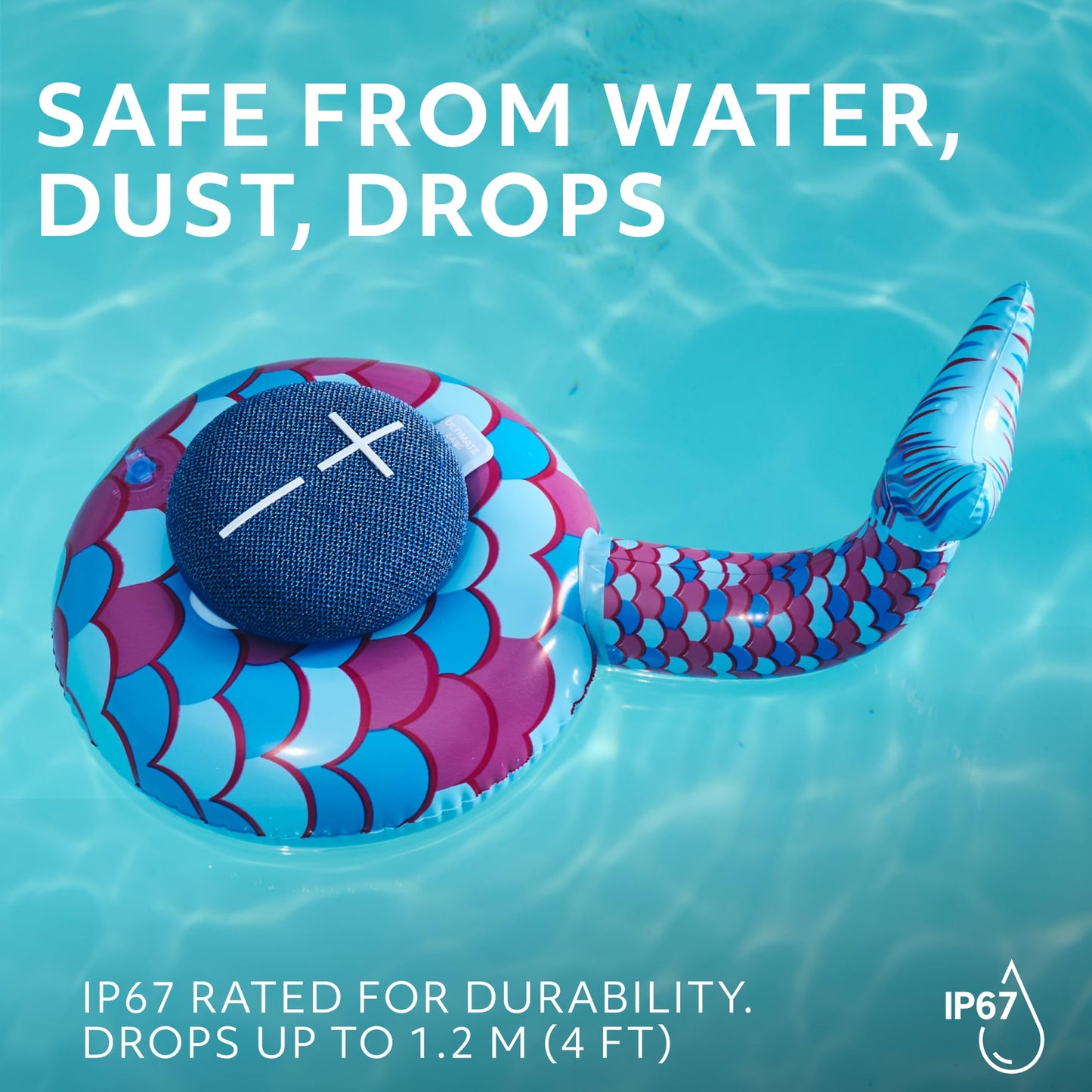 Ultimate Ears MINIROLL Ultra-Portable Waterproof Bluetooth Speaker, Big Bass, IP67 Dustproof, 131 ft (40 m) Range - Majestic Blue