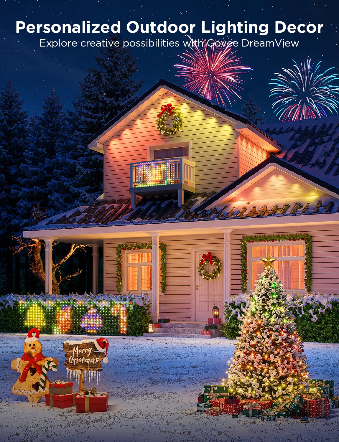 Govee Outdoor Net Lights, 2.8*4.7ft with RGBIC and DIY Functions, 240 LEDs Smart Net Lights with 64 Modes for Bush Patio Decor, Compatible with Alexa