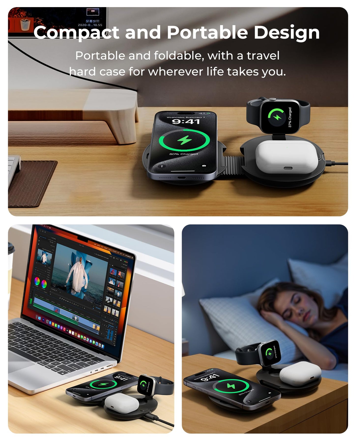 iOttie Velox Qi2.2 Wireless Charging Pad with Built-in FindMy, 4-in-1 Foldable 25W Fast Charger for MagSafe iPhone 17/16, Apple Watch, AirPods (Incl