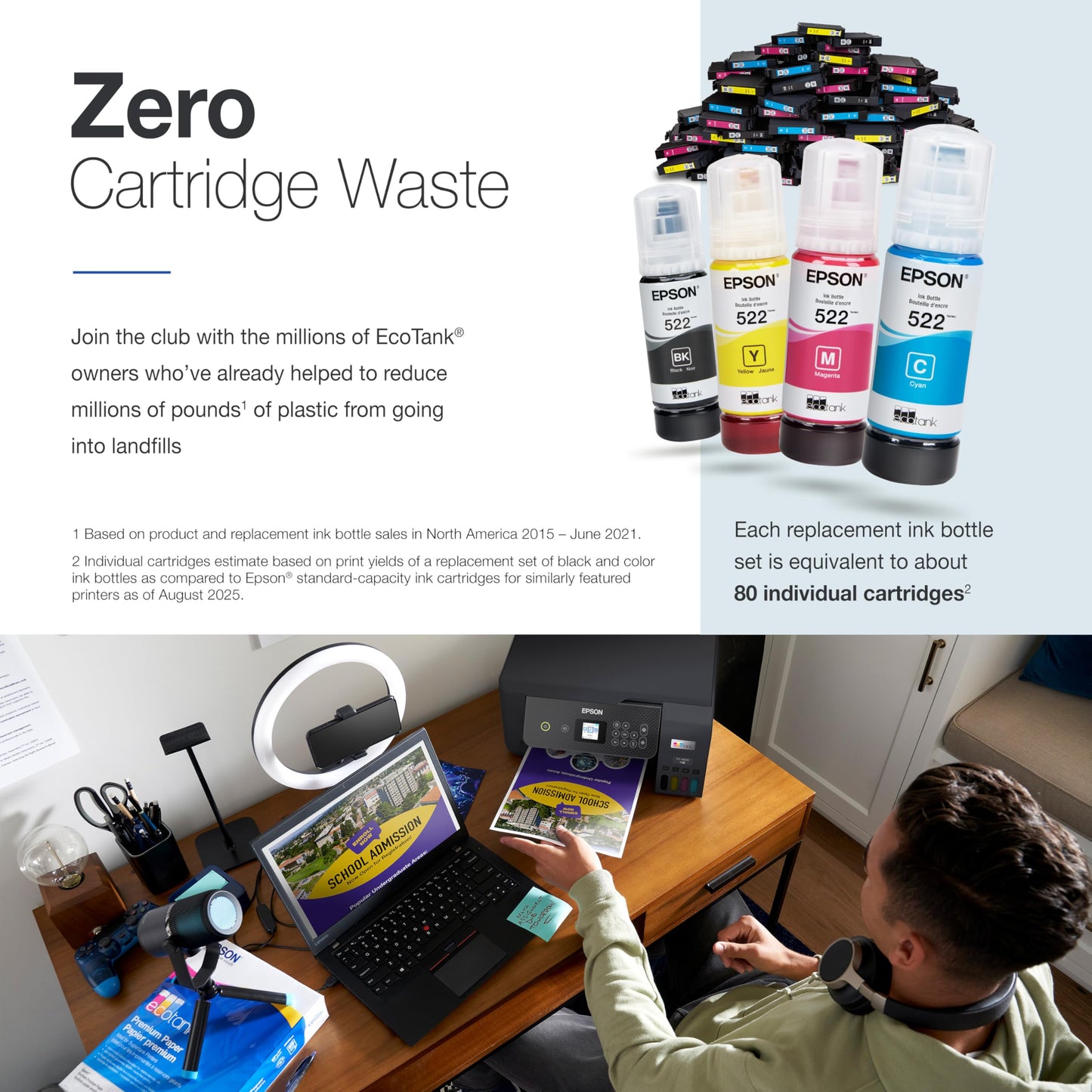 Epson EcoTank ET-2800 Wireless Color All-in-One Cartridge-Free Ink Supertank Printer with Scan and Copy for Home Use, Black