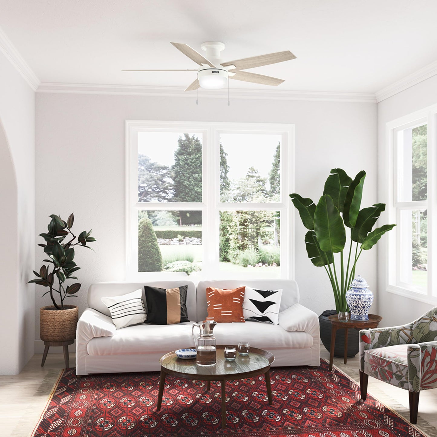 Hunter 52" Anisten Low Profile Ceiling Fan, Light, Pull Chain, Fresh White