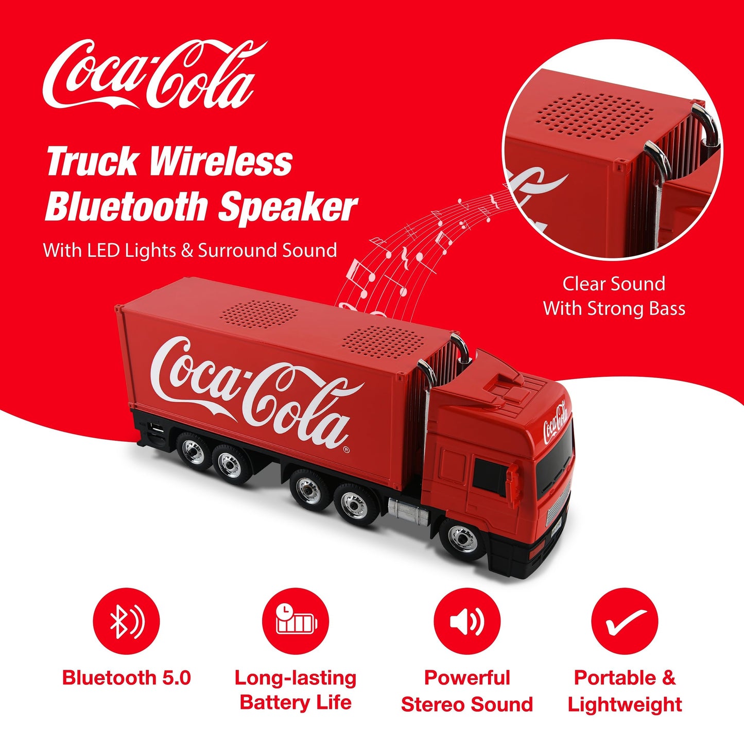 Coca-Cola Truck Replica Bluetooth Speaker with Deep Bass | USB, AUX, FM Radio, TF Card, and MP3 Compatibility Perfect for Home, Office or Group Party