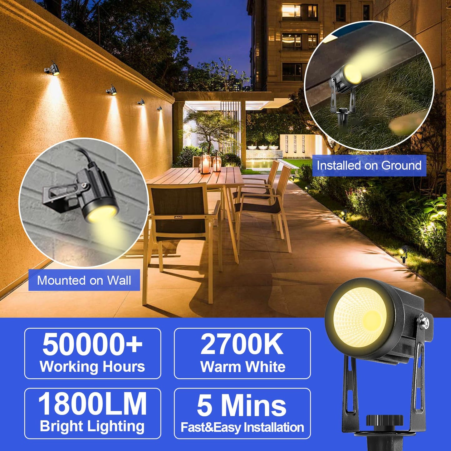 GreenClick Landscape Lighting, 3W 12V Extendable Low Voltage 6 in 1 Landscape Lights with Transformer IP65 Waterproof 1800 Lumen Outdoor Spotlight