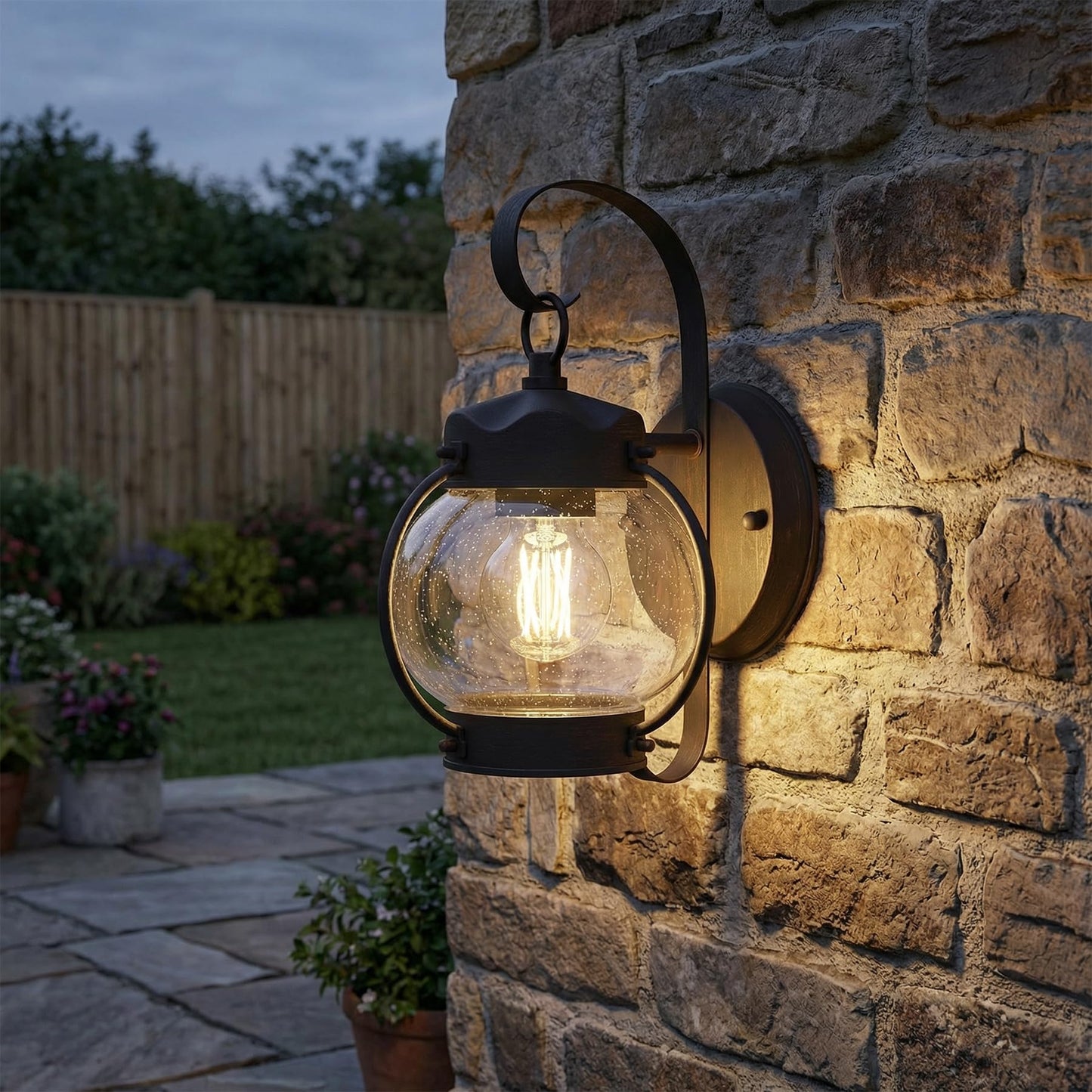 Lucande 10.2" Outdoor Wall Light, Rustic Lantern Sconce with Bubble Glass Shade, Rust Brown Exterior Light for Porch Decor Front Door Garage Patio