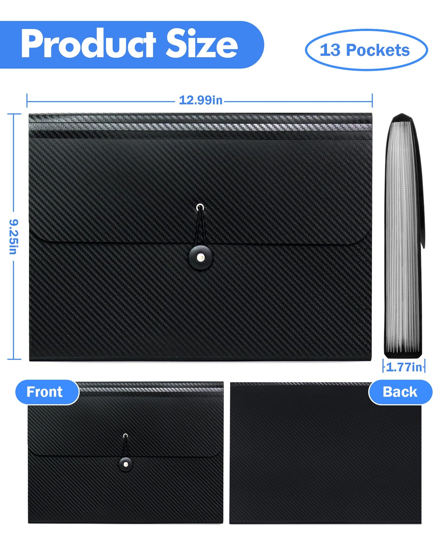 Cesil 2Pcs Expanding File Folders, 13 Pockets File Organizer Accordion File Holder with Elastic Buckles Closure, A4 Paper Document Organizer for Home