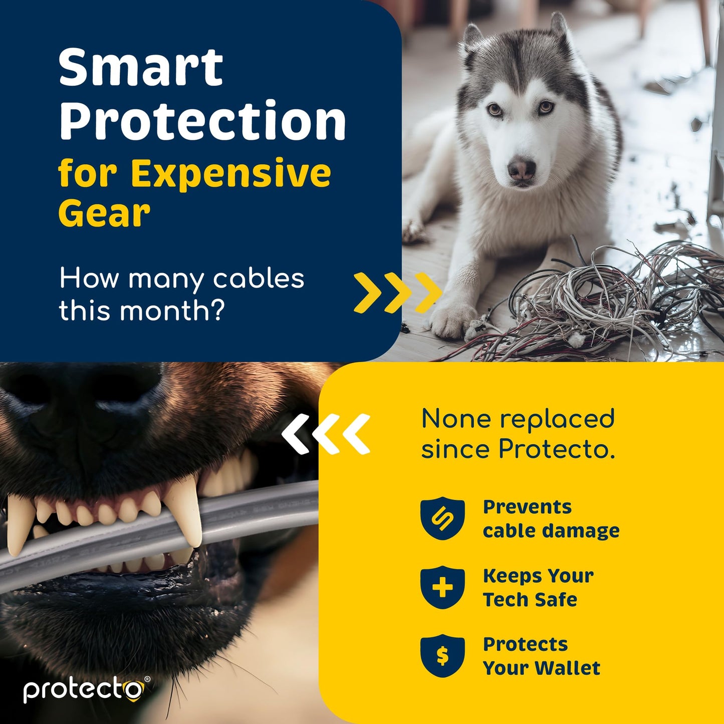 PROTECTO Heavy Duty Cord Protectors from Pets No Chew Solution, 10ft Easy to Use Dog & Cat Cord Protector, Clear & Odorless Critter Cord Covers
