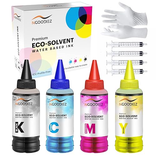 NGOODIEZ Eco Solvent Ink - Water Based Printer Ink, Fast Drying Refill Ink Bottle for Epson EcoTank, & WF Series Printers - Ideal for HTV, Vinyl