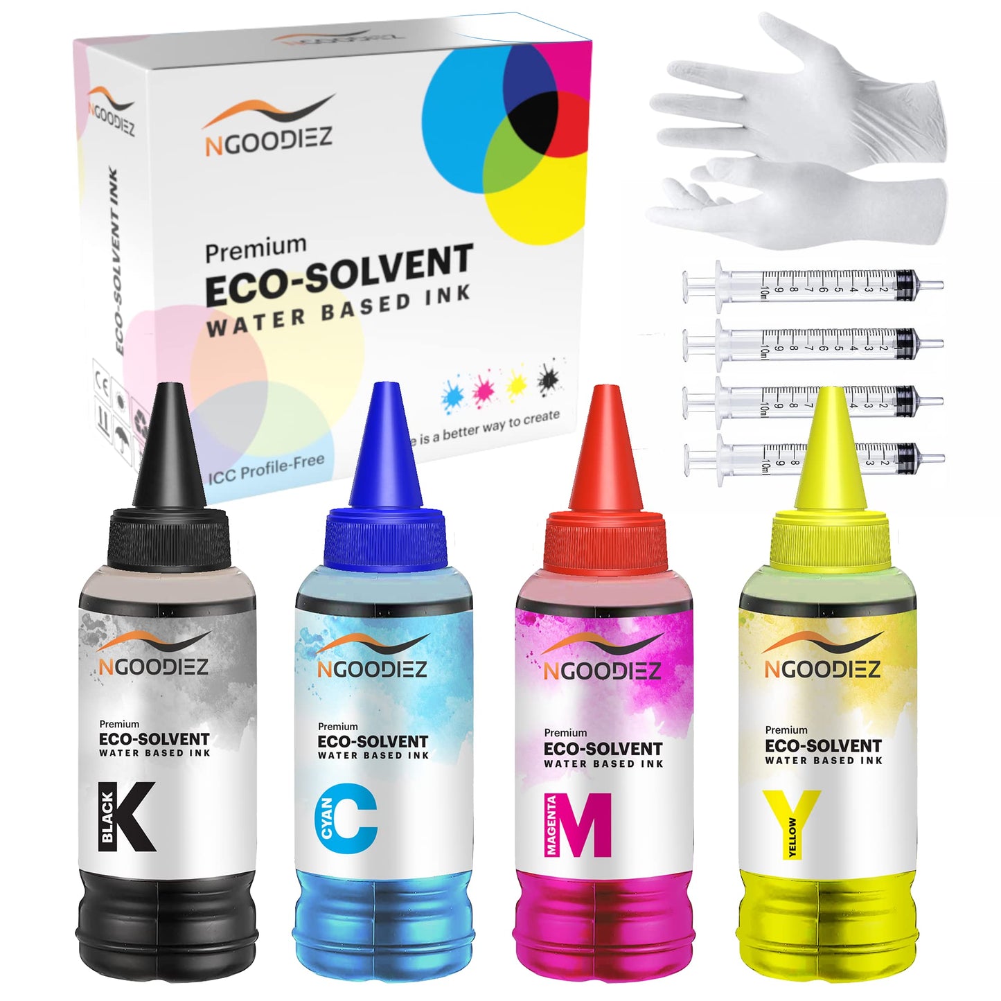 NGOODIEZ Eco Solvent Ink - Water Based Printer Ink, Fast Drying Refill Ink Bottle for Epson EcoTank, & WF Series Printers - Ideal for HTV, Vinyl