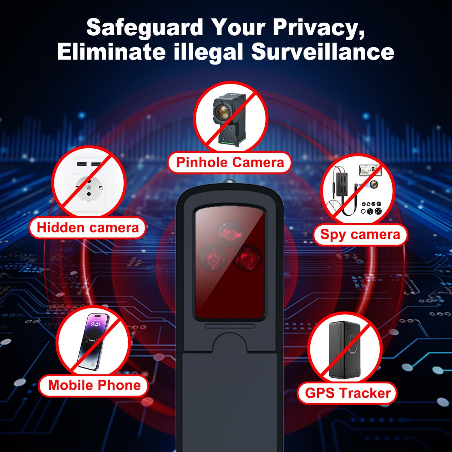 ZHENHAN Hidden Camera & Bug Detector - Portable Anti-Spy Device for GPS Trackers, Wireless Bugs | Travel, Home, Office Security (Black)