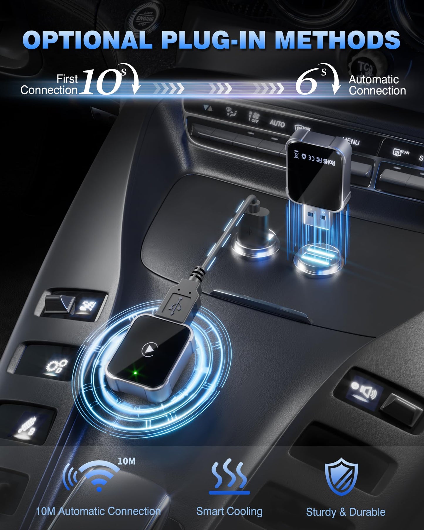Koxot Wireless CarPlay Adapter for iPhone, 2025 Upgrade Wired Carplay to Wireless, Low Latency, Long-Term Stability, Plug & Play, Mini Apple CarPlay