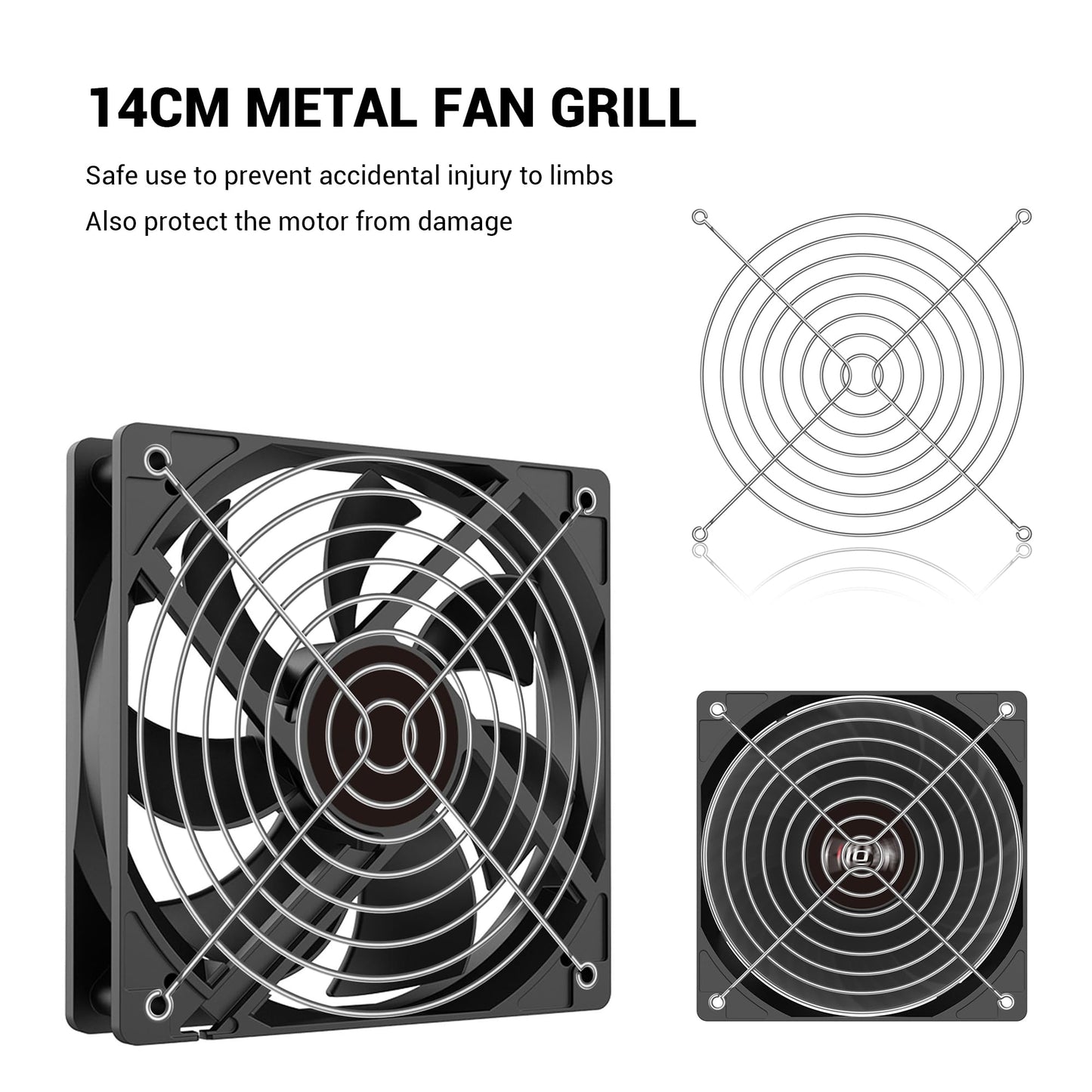 YIMATEECO 140mm Fan Grill Guard, 4 Pack CPU Case Fan Grill Protector Guard, Prevents Cable Damage for for 140x140mm Fan Protective Cover DIY, PC