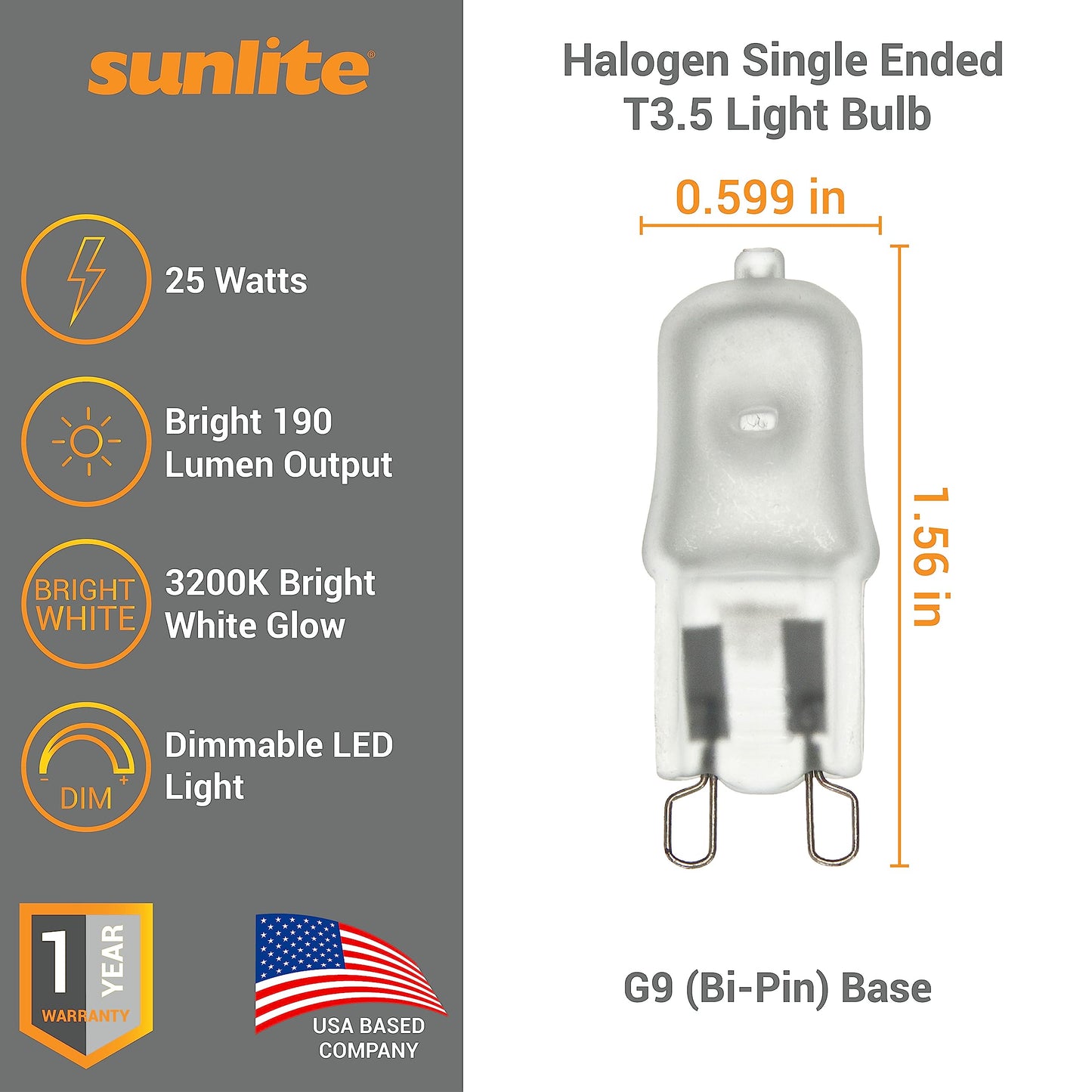 Sunlite Q25/FR/G9/120V/12PK Halogen 25W 120V Q25 Single Ended Capsule Light Bulbs, Frosted Finish, 3200K Bright White, Bi-Pin (G9) Base, 12 Pack