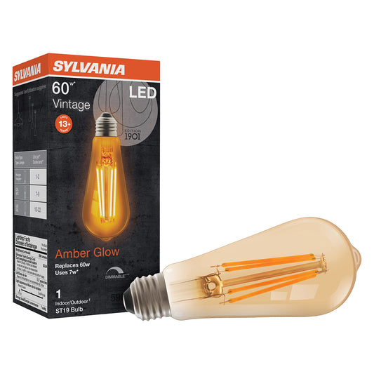 Sylvania LED Vintage ST19 60W Equivalent, Efficient 7W, E26 Medium Base, Dimmable 2175K Amber Glow Light Bulb - 1 Pack (75353)