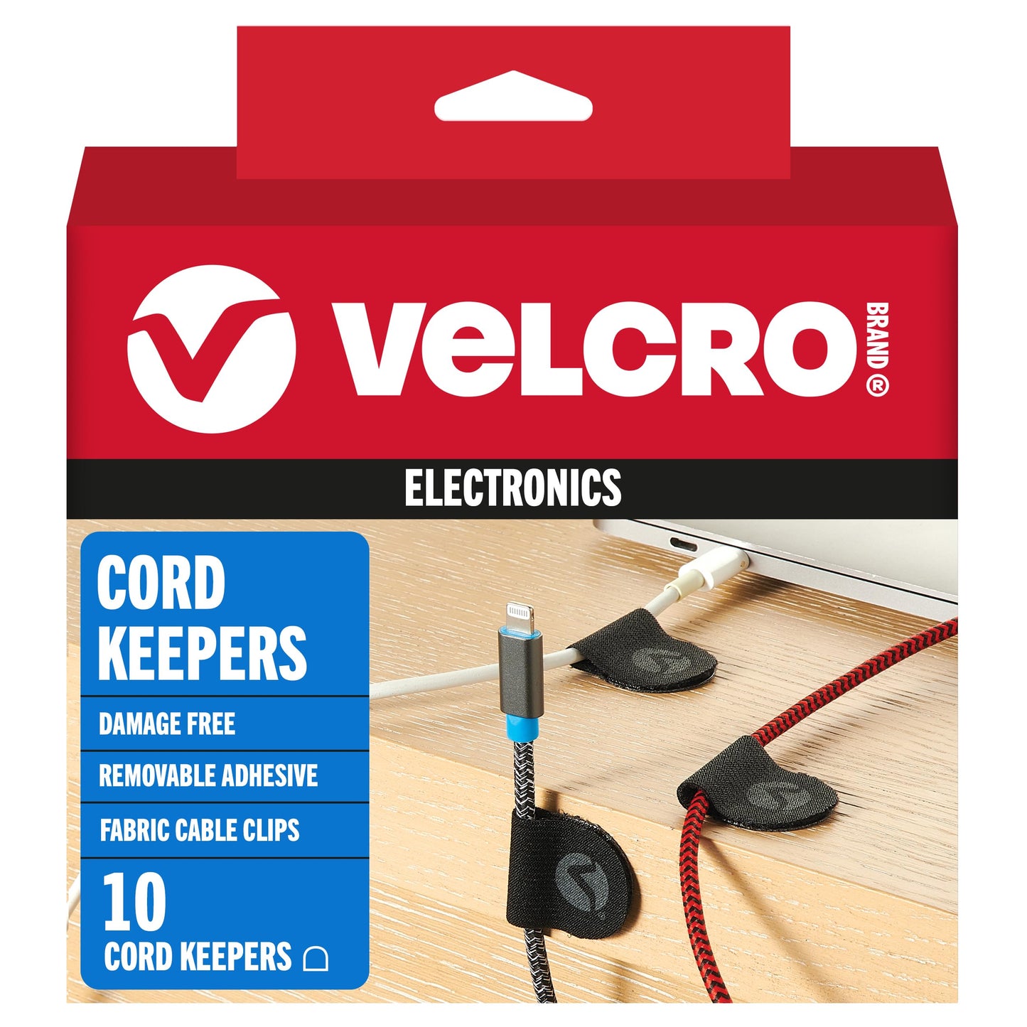 VELCRO Brand Cord Keepers | Soft Nylon Cable Clips Organize Wires in Home, Office, Desk or Nightstand | Removable Adhesive Back Holds Secure, Removes