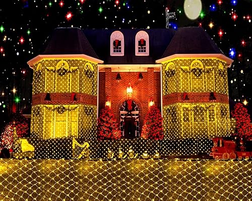 LED Net lights, 200 LED Christmas Light Fairy String Decorative Mesh Warm White for Cocktail Party Birthday BBQ Bistro Cafe 9.8ftx 6.6ft