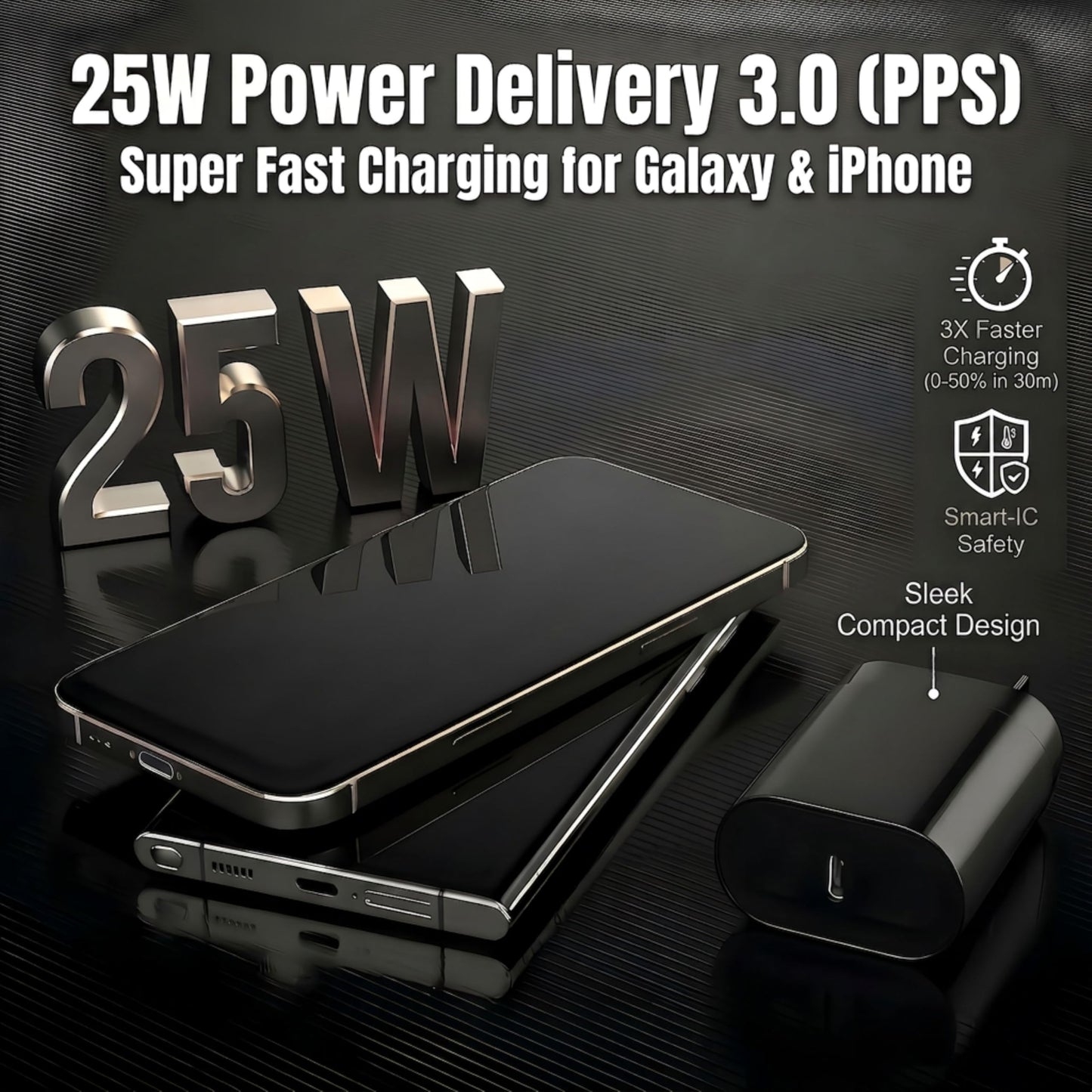 TT&C USB C Fast Wall Charger 25W 2-Pack with 10FT Extra Long Type-C Cables PD 3.0 PPS Charging Adapter Compatible with Samsung Galaxy S26, S25, S24
