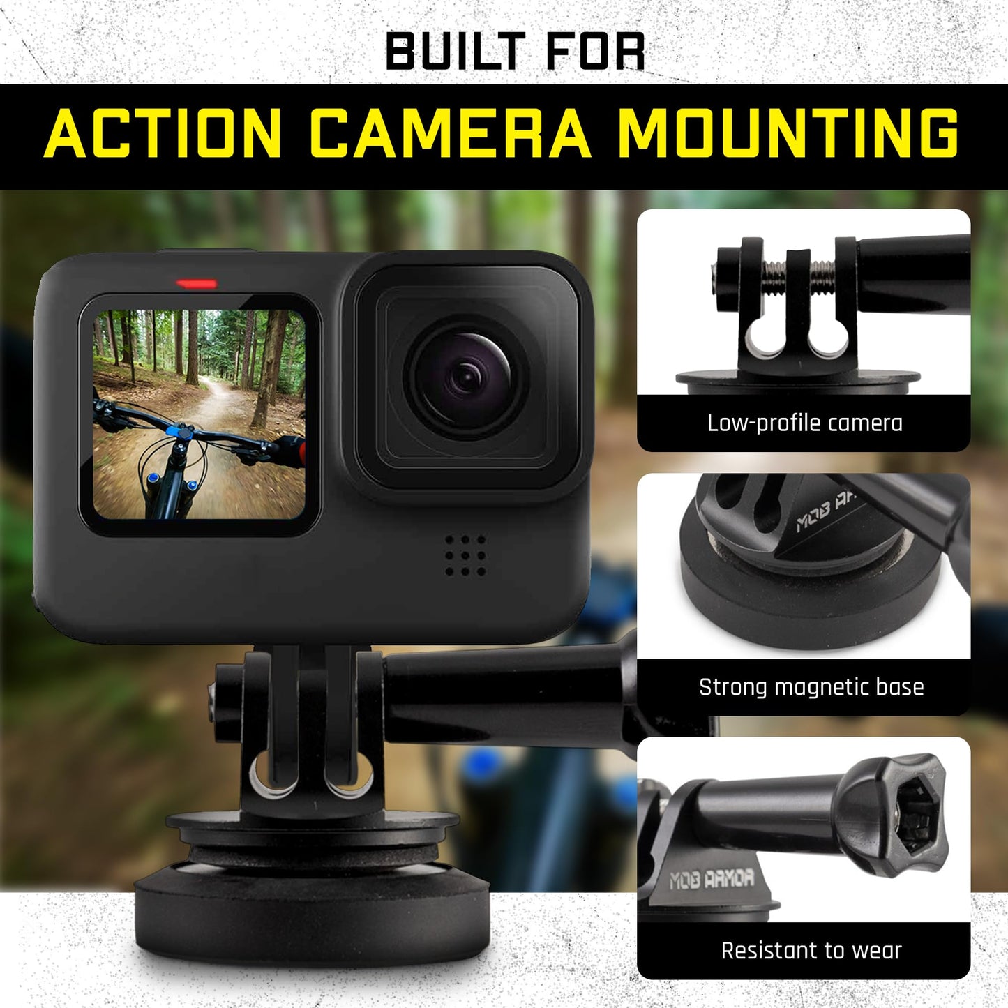 Mob Armor Action Camera Direct Mag - Magnetic Car Mount, Aircraft-Grade Material, Compatible w/GoPro Hero, GoPro Max, DJI Osmo, & Any Action Cameras