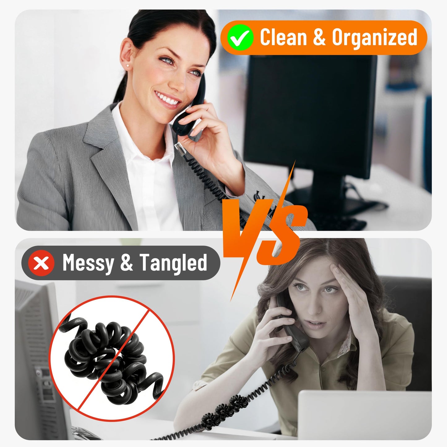 Uvital Telephone Cord Detangler, Anti-Tangle Telephone Handset Cable 360 Degree Rotating Landline Swivel Cord Untangler Black (2 Pack)