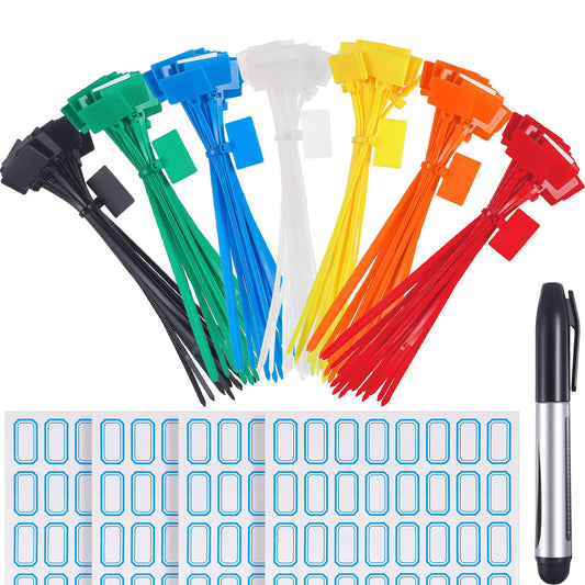 Zhanmai 140 Pieces 6 Inch Nylon Cable Marker Ties Tags Self Locking Cord Ties Labels Wire Straps with Marker Pen and White Self Adhesive Special