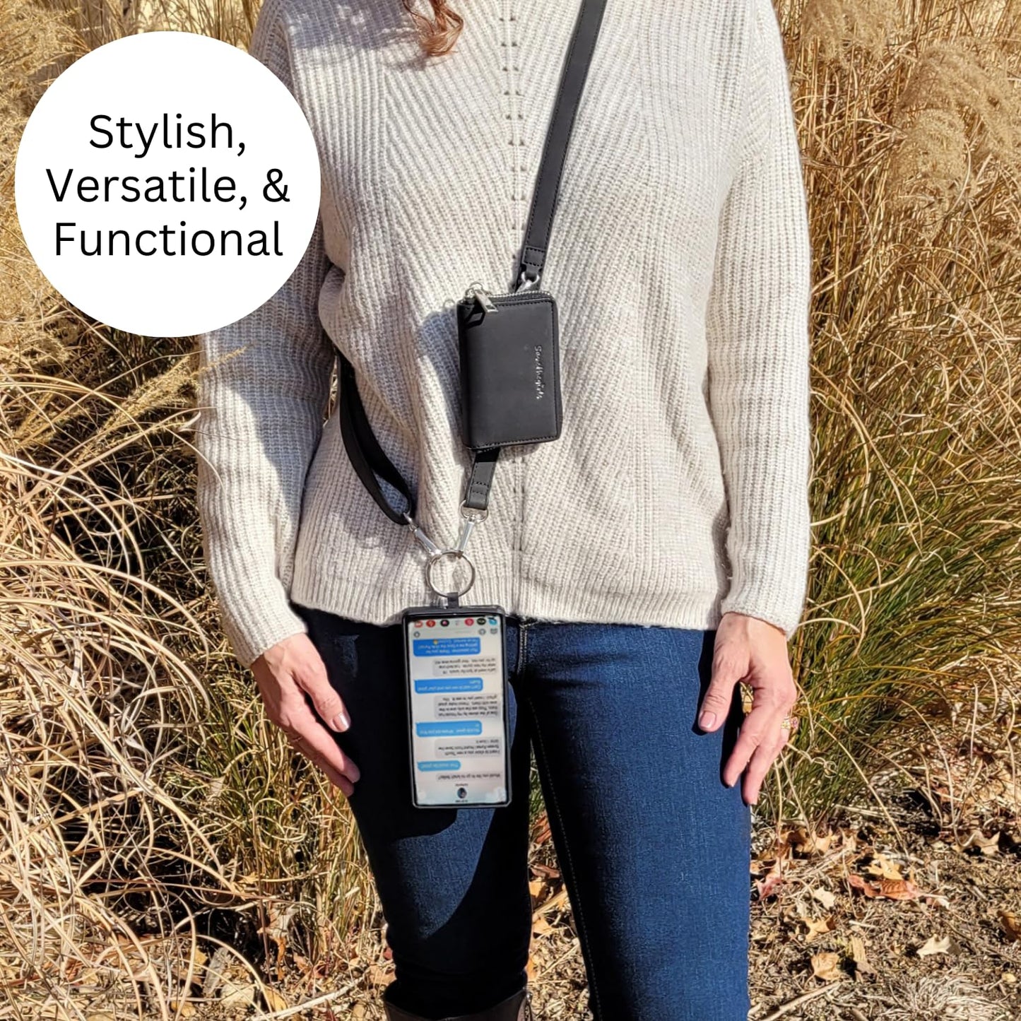 Save the Girls Clip and Go Brushed Vegan Phone Lanyard (Brown) - Crossbody Phone Case with Pouch, Adjustable and Removable Shoulder Strap and Wristlet